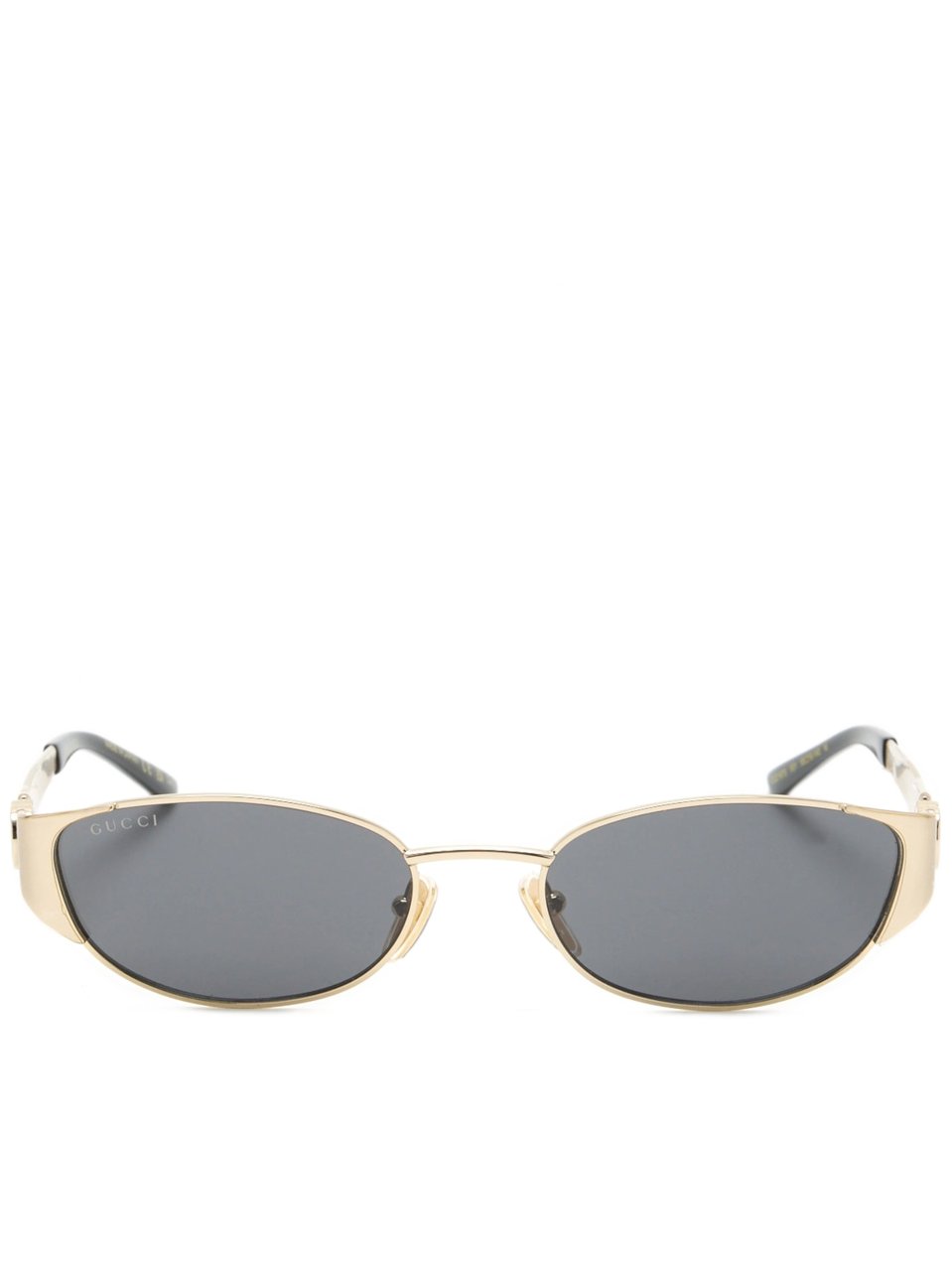 Gucci Narrow Oval Sunglasses with Gold-Tone Frame Grijs