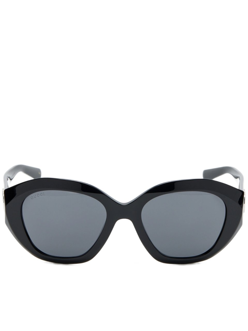 Gucci Cat-Eye Sunglasses with Glossy Black Frame and Silver Logo Blauw
