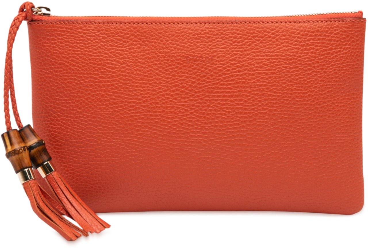 Gucci Calfskin Bamboo Clutch Oranje