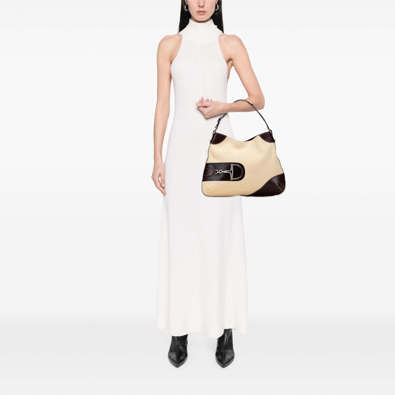 Gucci Raffia Hasler Hobo Bruin