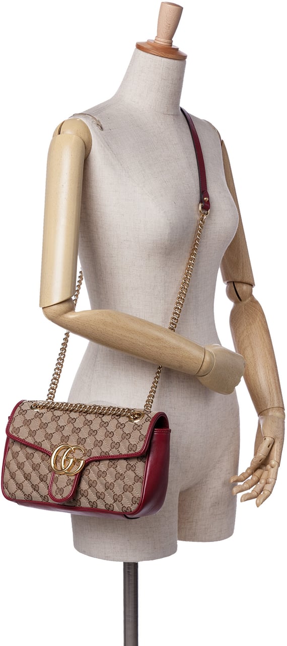Gucci Medium GG Marmont Matelasse Diagonal Canvas and Leather Shoulder Bag Bruin