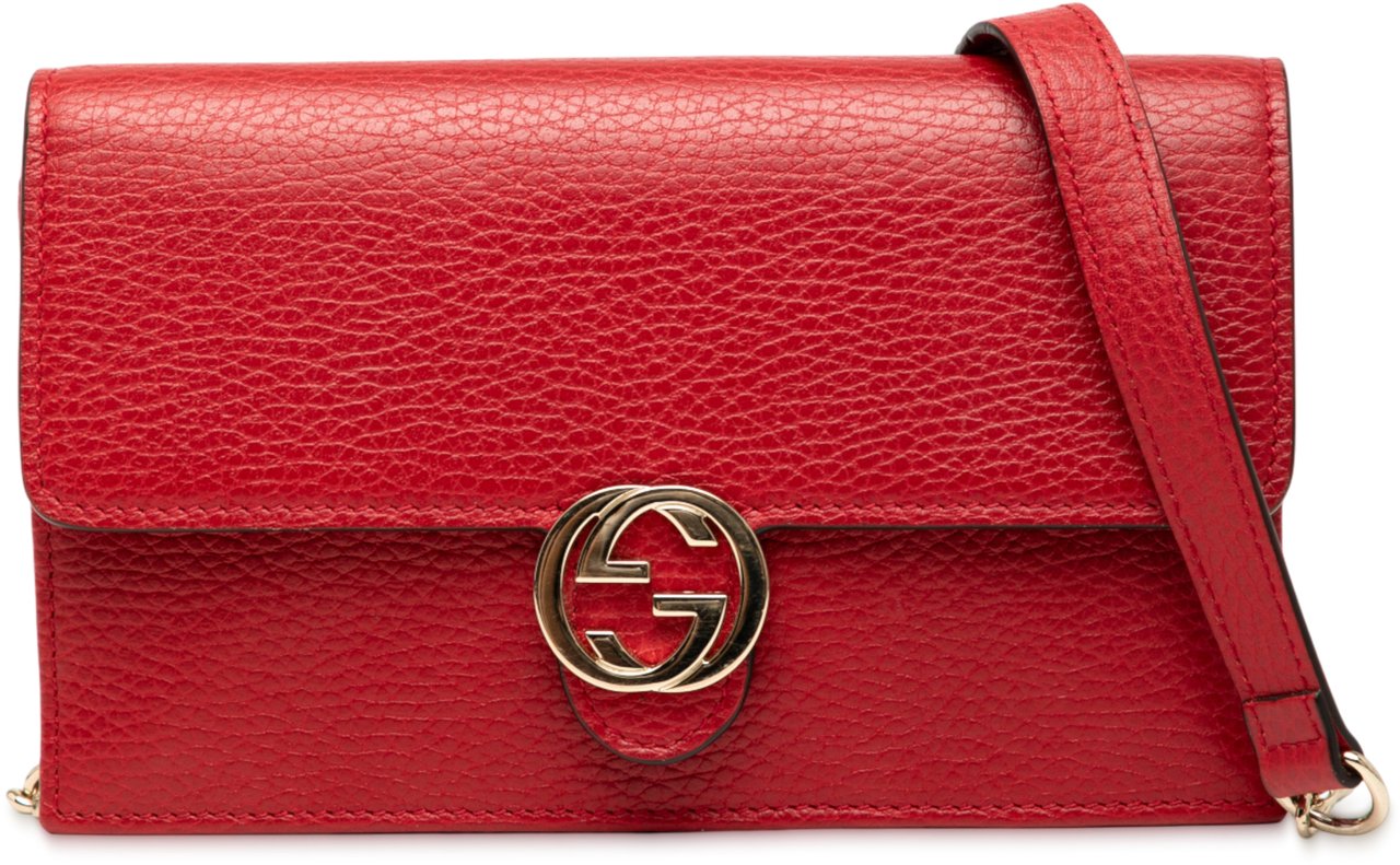 Gucci Leather Interlocking G Dollar Wallet on Chain Rood