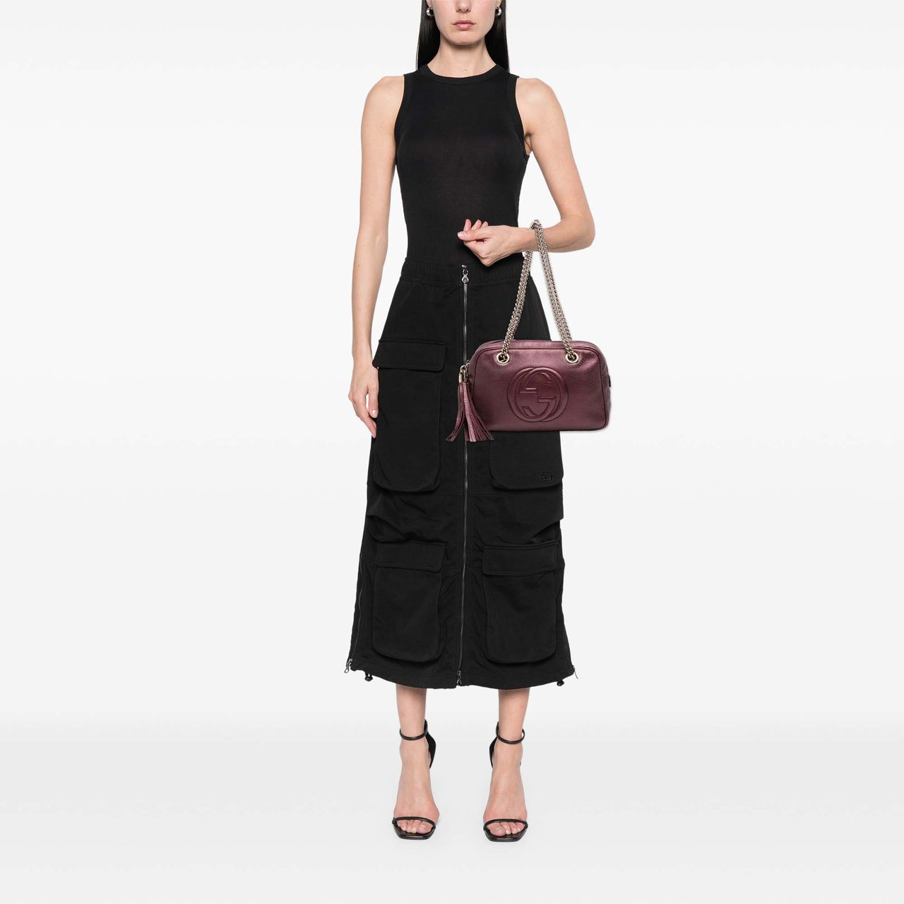 Gucci Metallic Leather Soho Chain Zip Shoulder Bag Rood