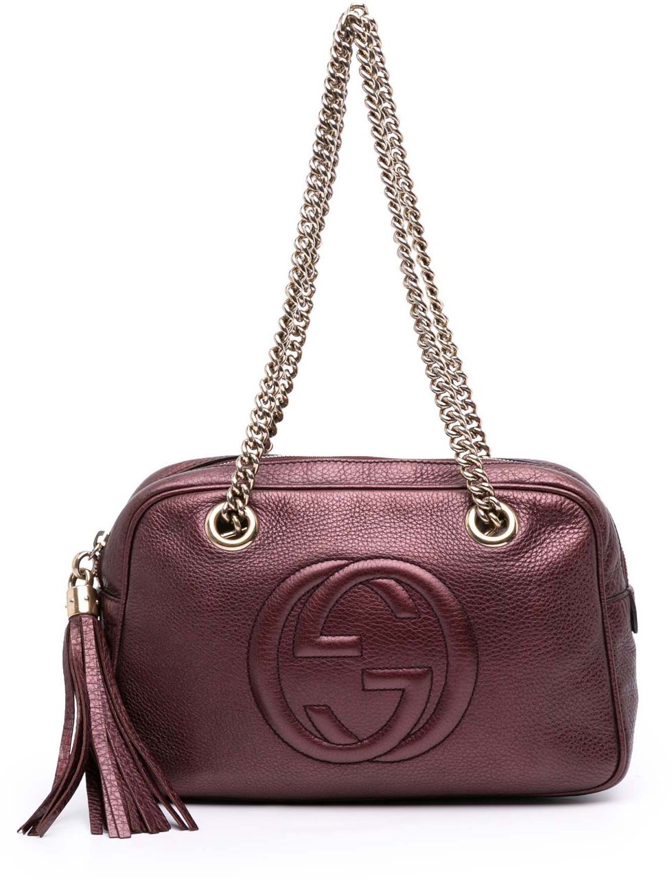 Gucci Metallic Leather Soho Chain Zip Shoulder Bag Rood