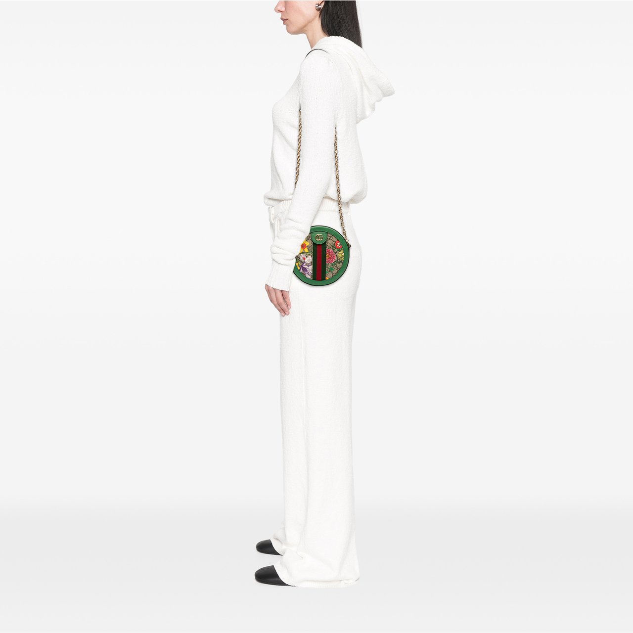 Gucci Mini GG Supreme Flora Ophidia Round Crossbody Bruin