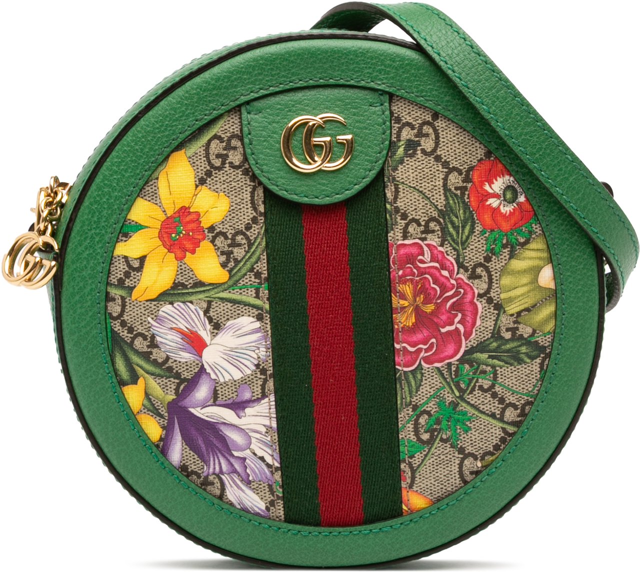 Gucci Mini GG Supreme Flora Ophidia Round Crossbody Bruin