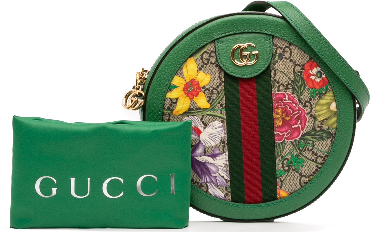 Gucci Mini GG Supreme Flora Ophidia Round Crossbody Bruin