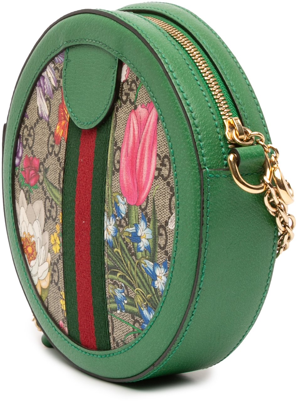 Gucci Mini GG Supreme Flora Ophidia Round Crossbody Bruin