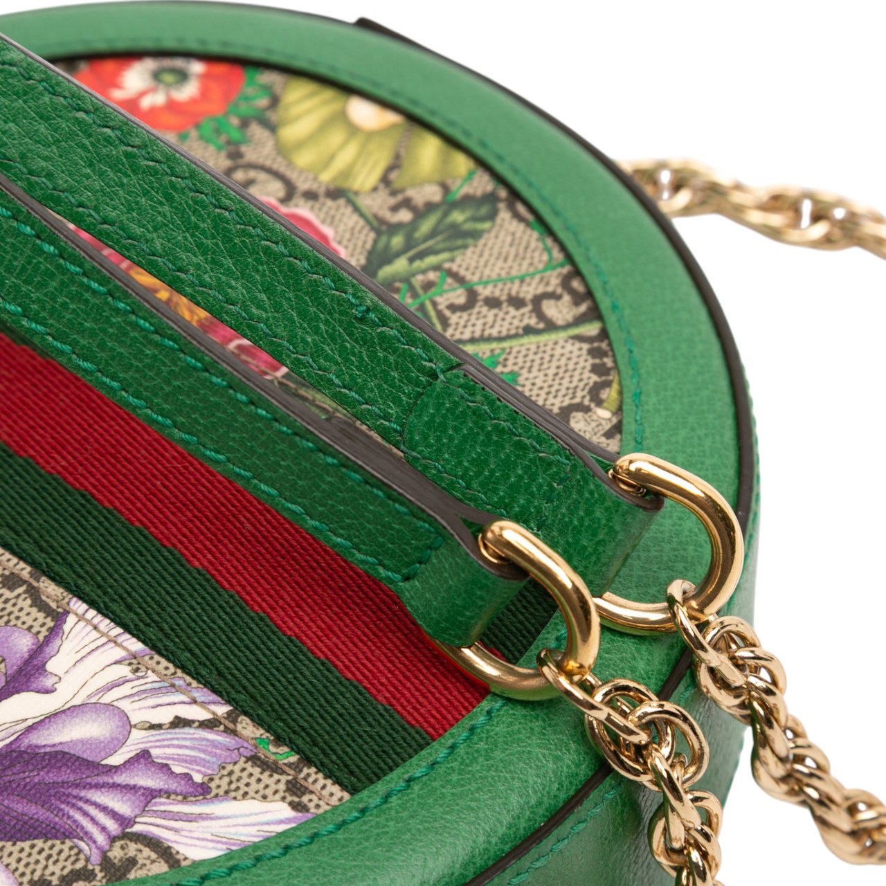 Gucci Mini GG Supreme Flora Ophidia Round Crossbody Bruin