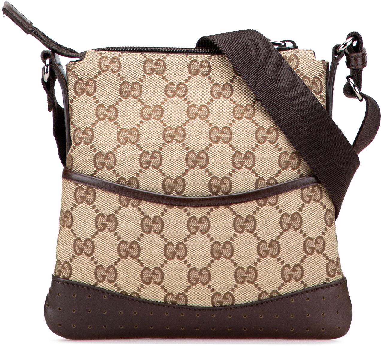 Gucci Small GG Canvas Perforated Crossbody Bruin