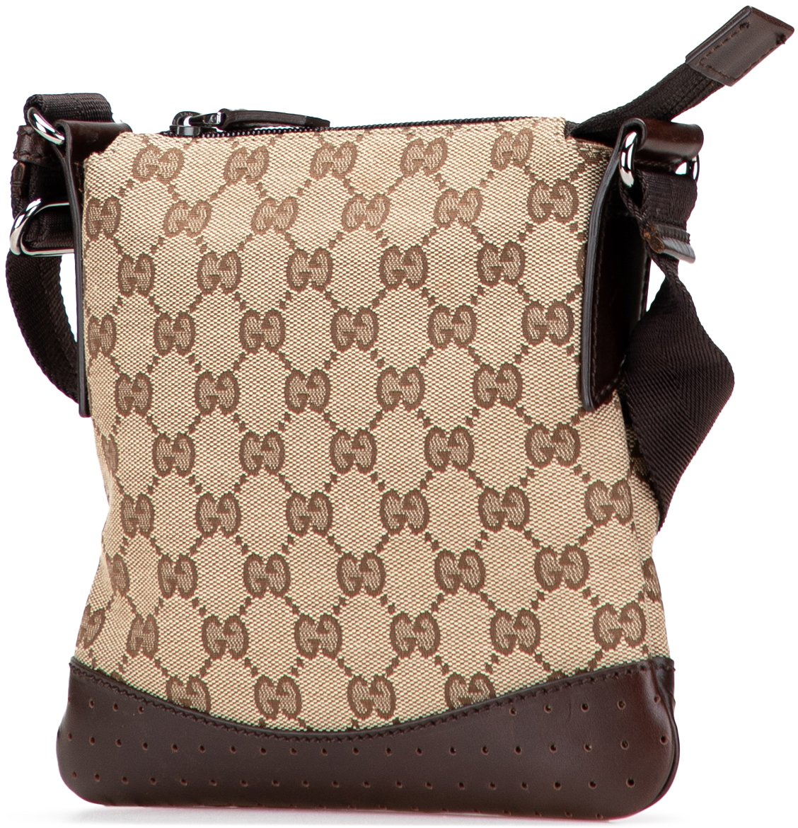 Gucci Small GG Canvas Perforated Crossbody Bruin