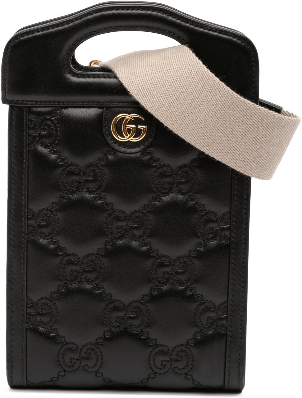 Gucci Mini GG Matelasse Leather Cut Out Handle Satchel Zwart