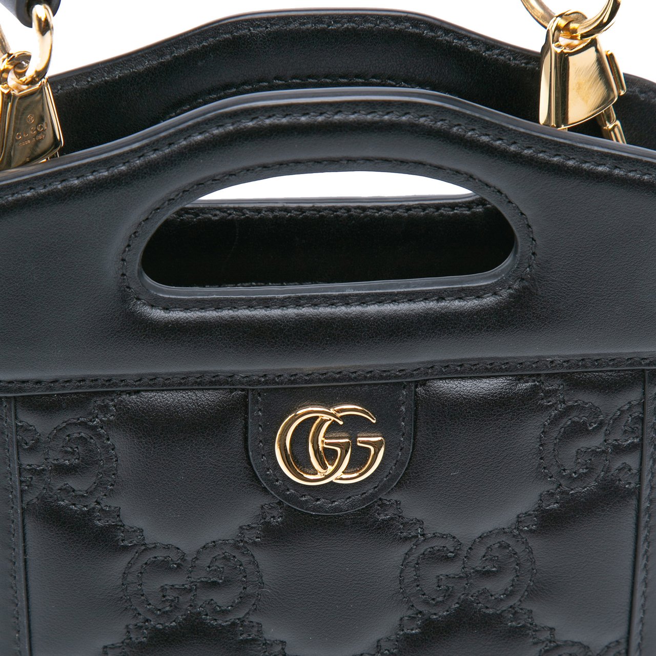 Gucci Mini GG Matelasse Leather Cut Out Handle Satchel Zwart