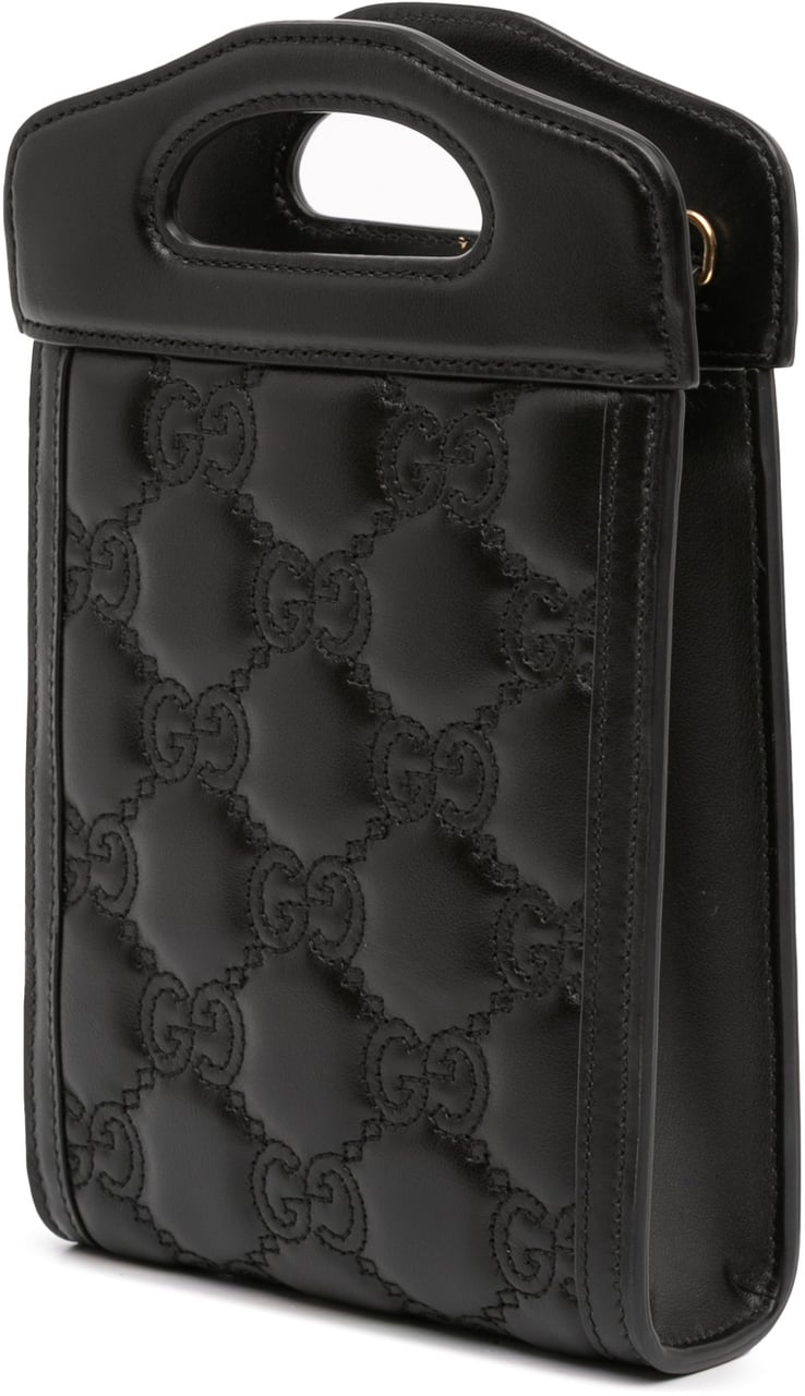 Gucci Mini GG Matelasse Leather Cut Out Handle Satchel Zwart