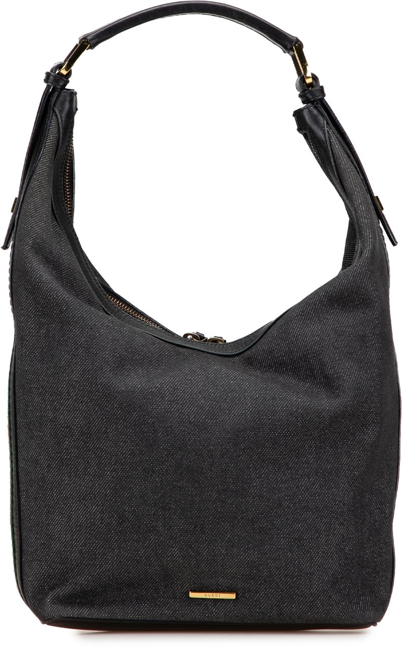 Gucci Denim Web Shoulder Bag Zwart