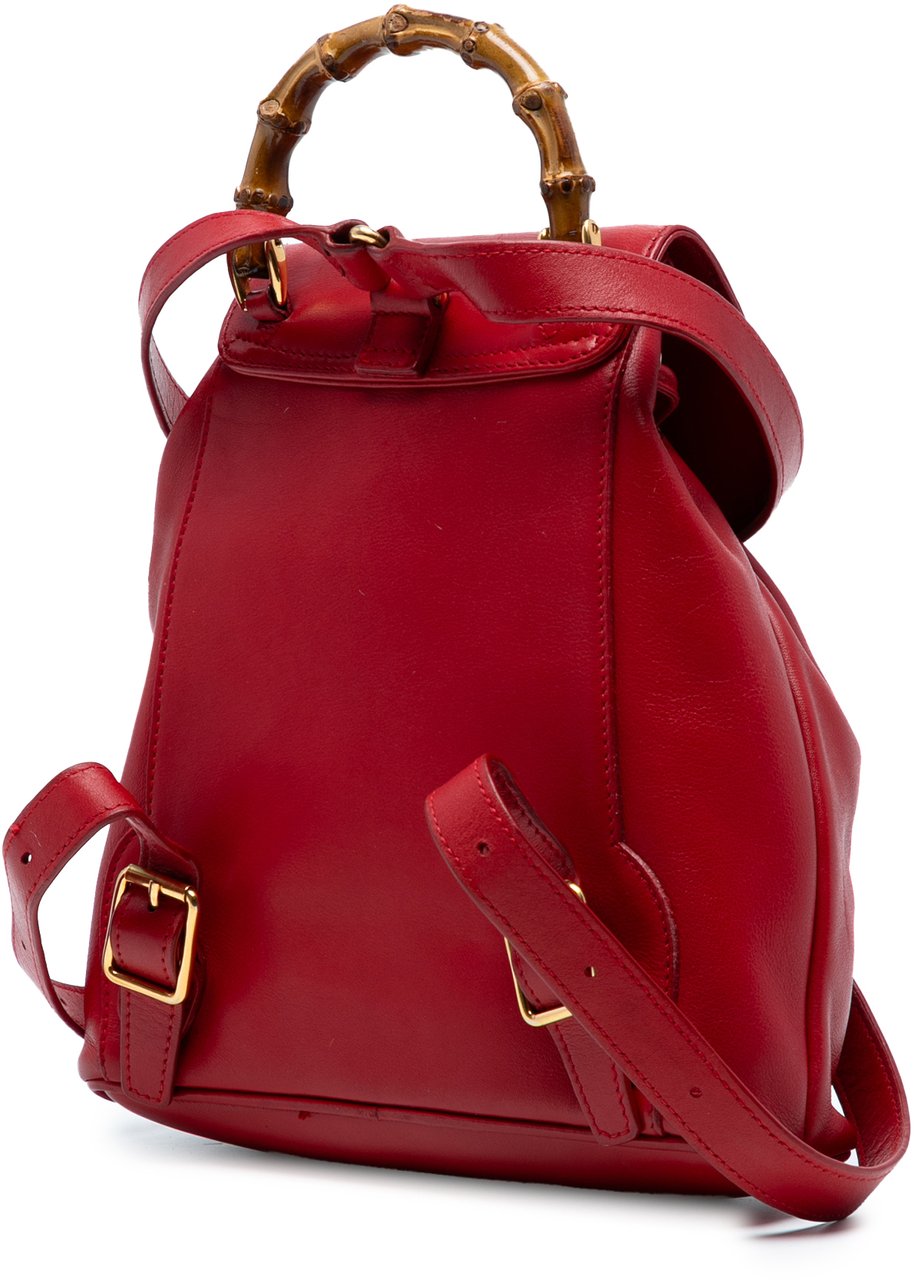 Gucci Leather Bamboo Drawstring Backpack Rood