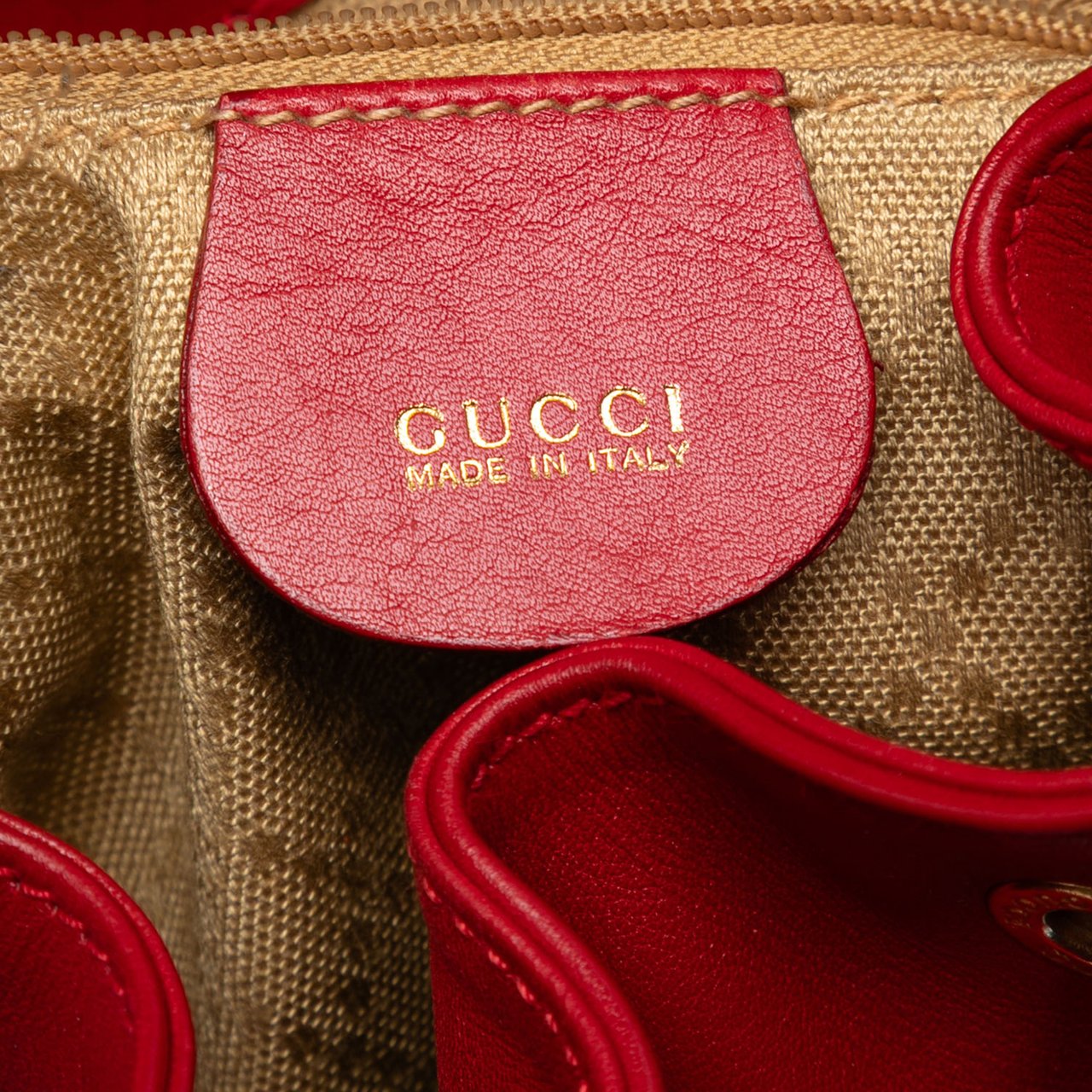 Gucci Leather Bamboo Drawstring Backpack Rood