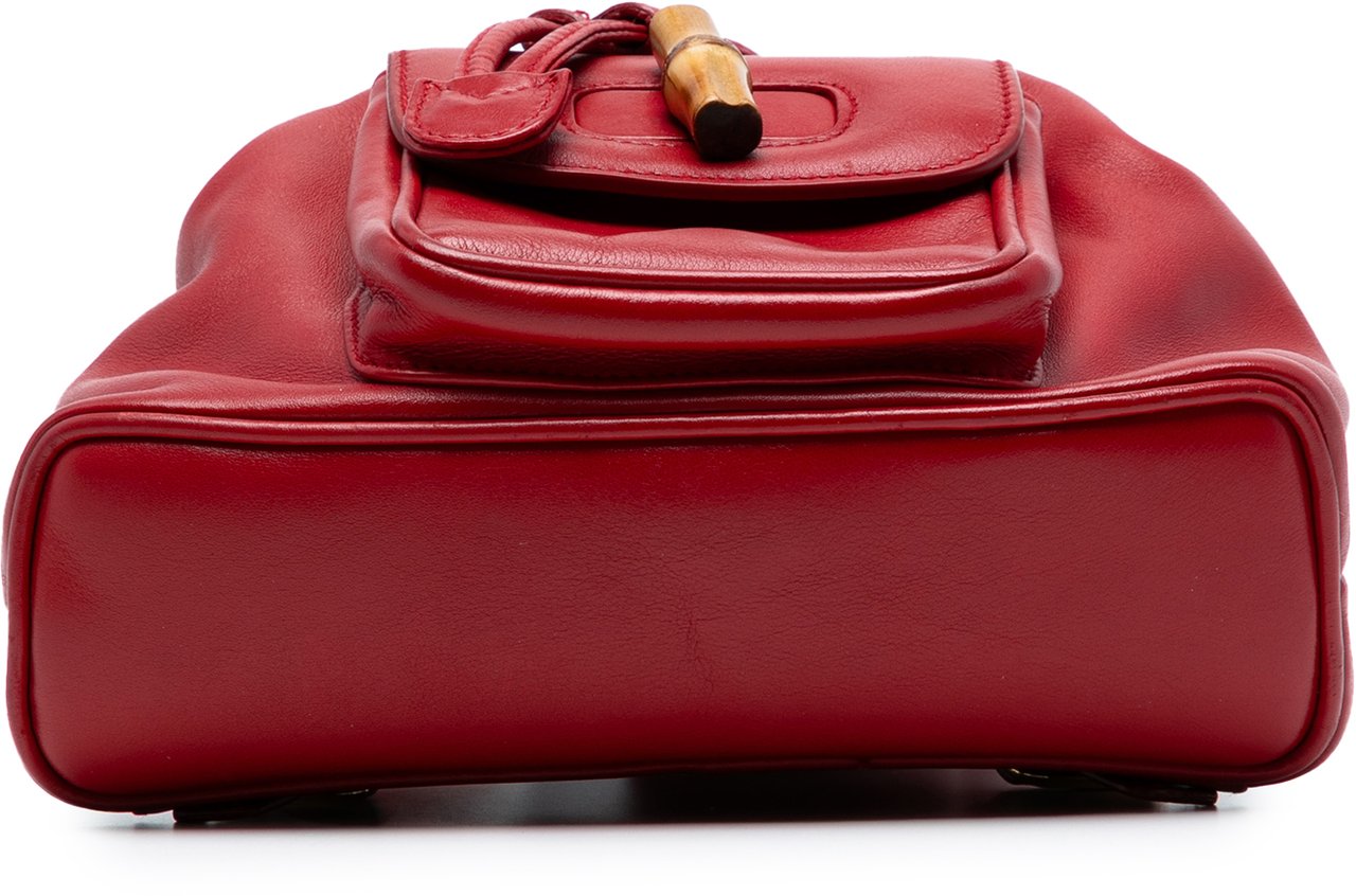 Gucci Leather Bamboo Drawstring Backpack Rood