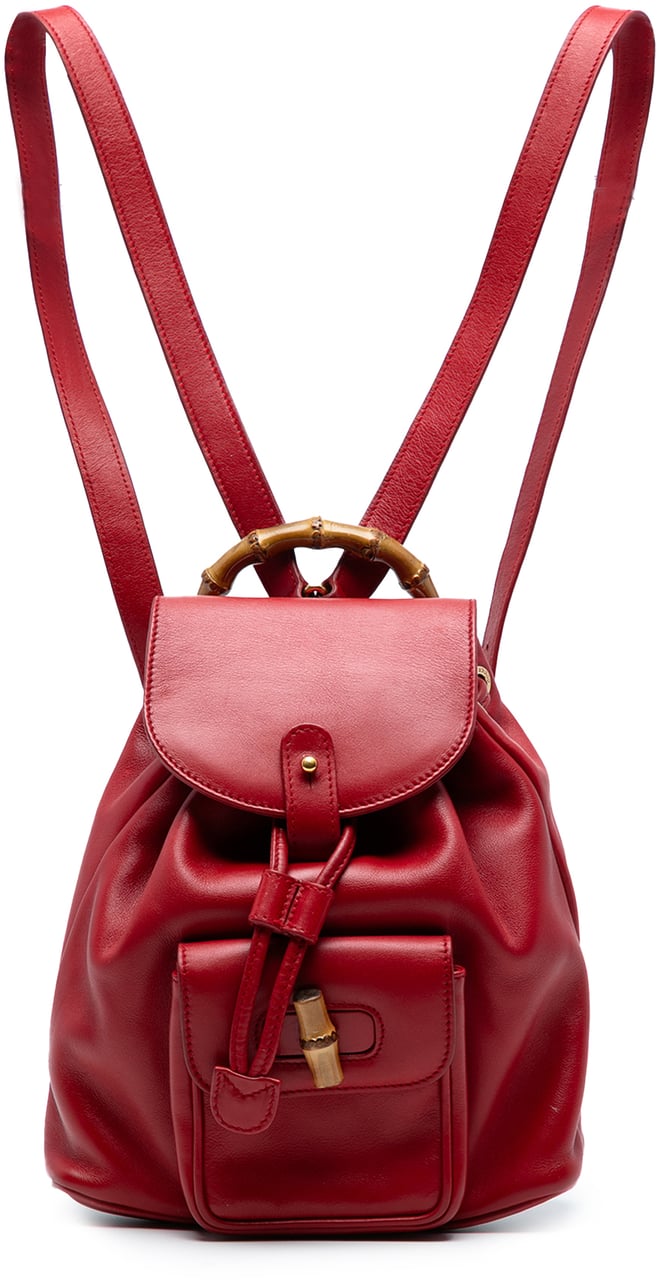 Gucci Leather Bamboo Drawstring Backpack Rood