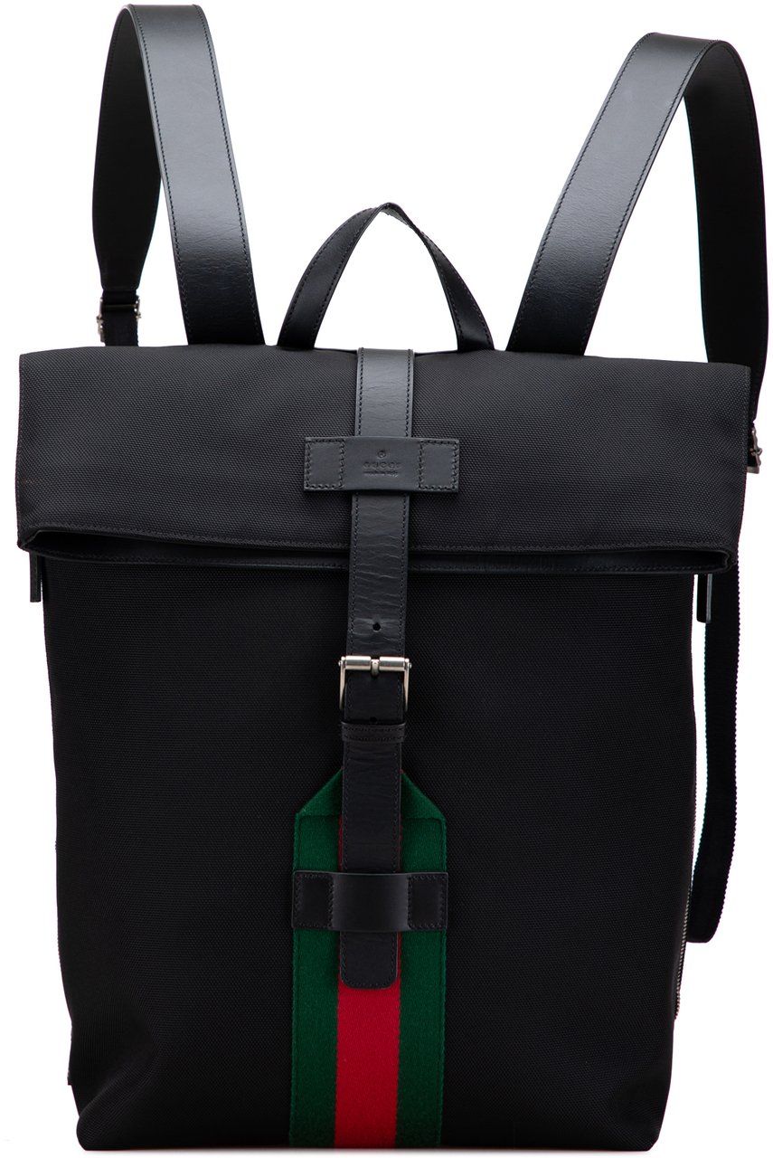 Gucci Canvas Techno Web Fold Over Backpack Zwart