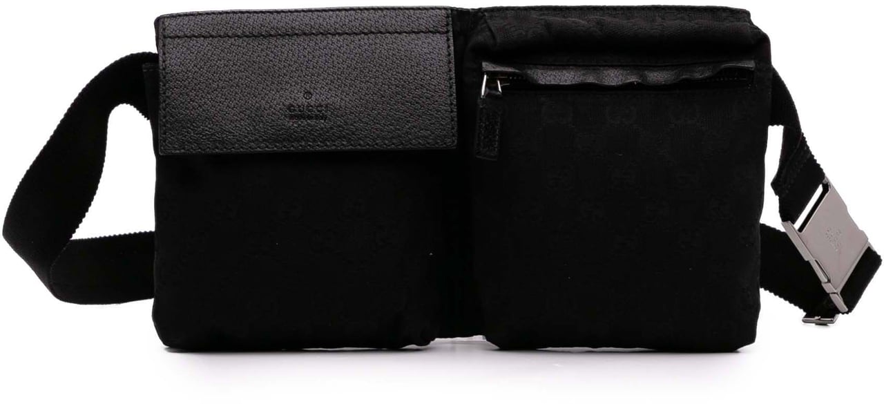 Gucci GG Canvas Double Pocket Belt Bag Zwart