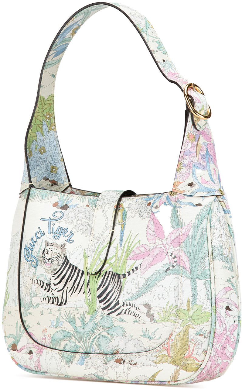 Gucci Yuko Higuchi Small Calfskin  Floral Print Jackie 1961 Wit