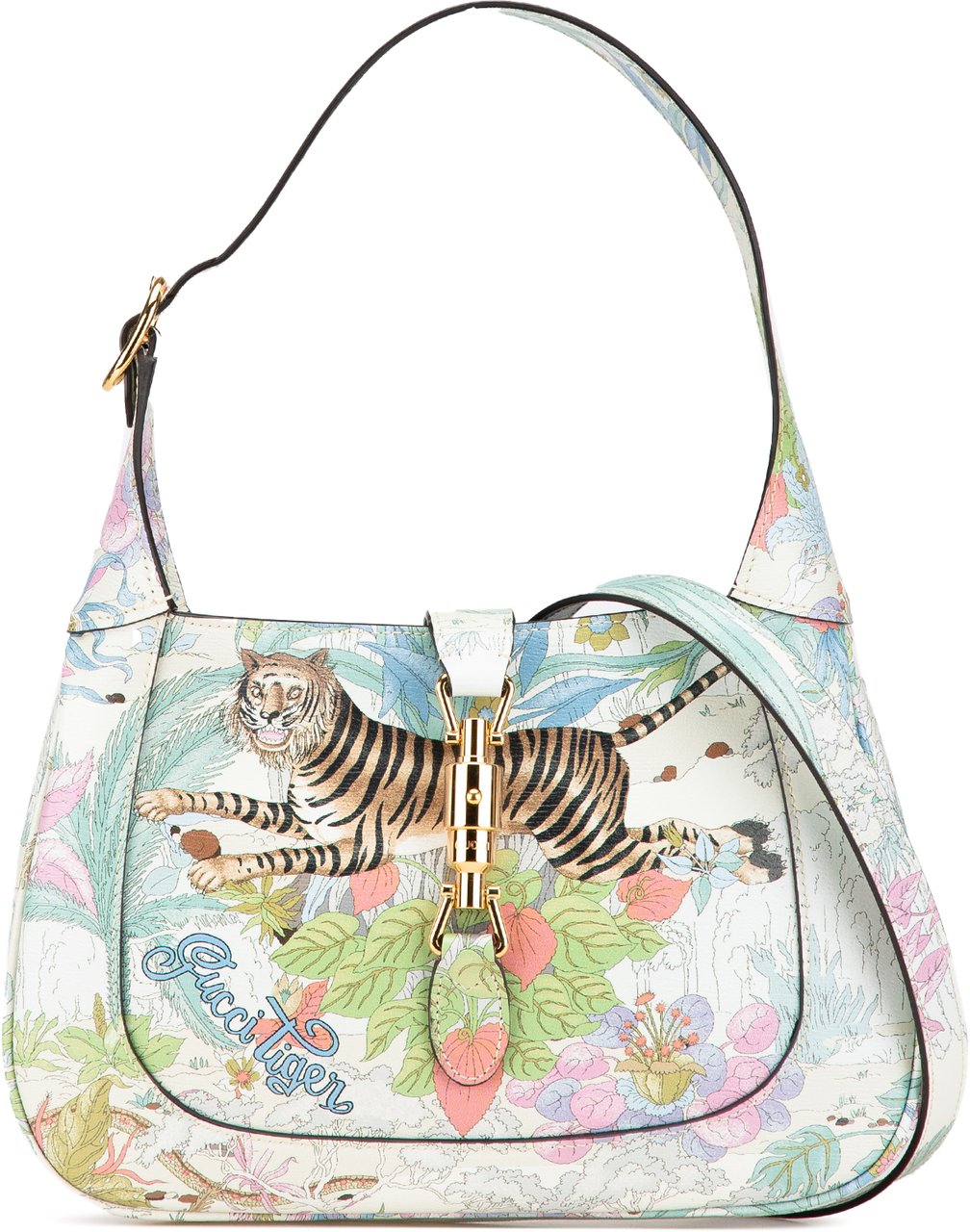 Gucci Yuko Higuchi Small Calfskin  Floral Print Jackie 1961 Wit