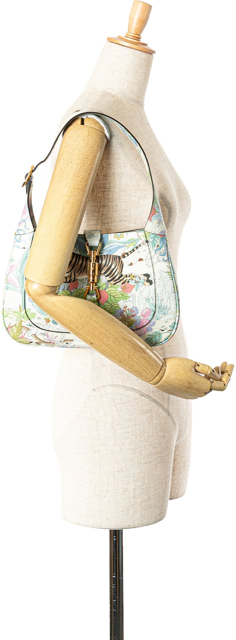 Gucci Yuko Higuchi Small Calfskin  Floral Print Jackie 1961 Wit