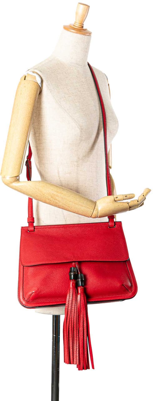 Gucci Medium Leather Bamboo Daily Crossbody Rood