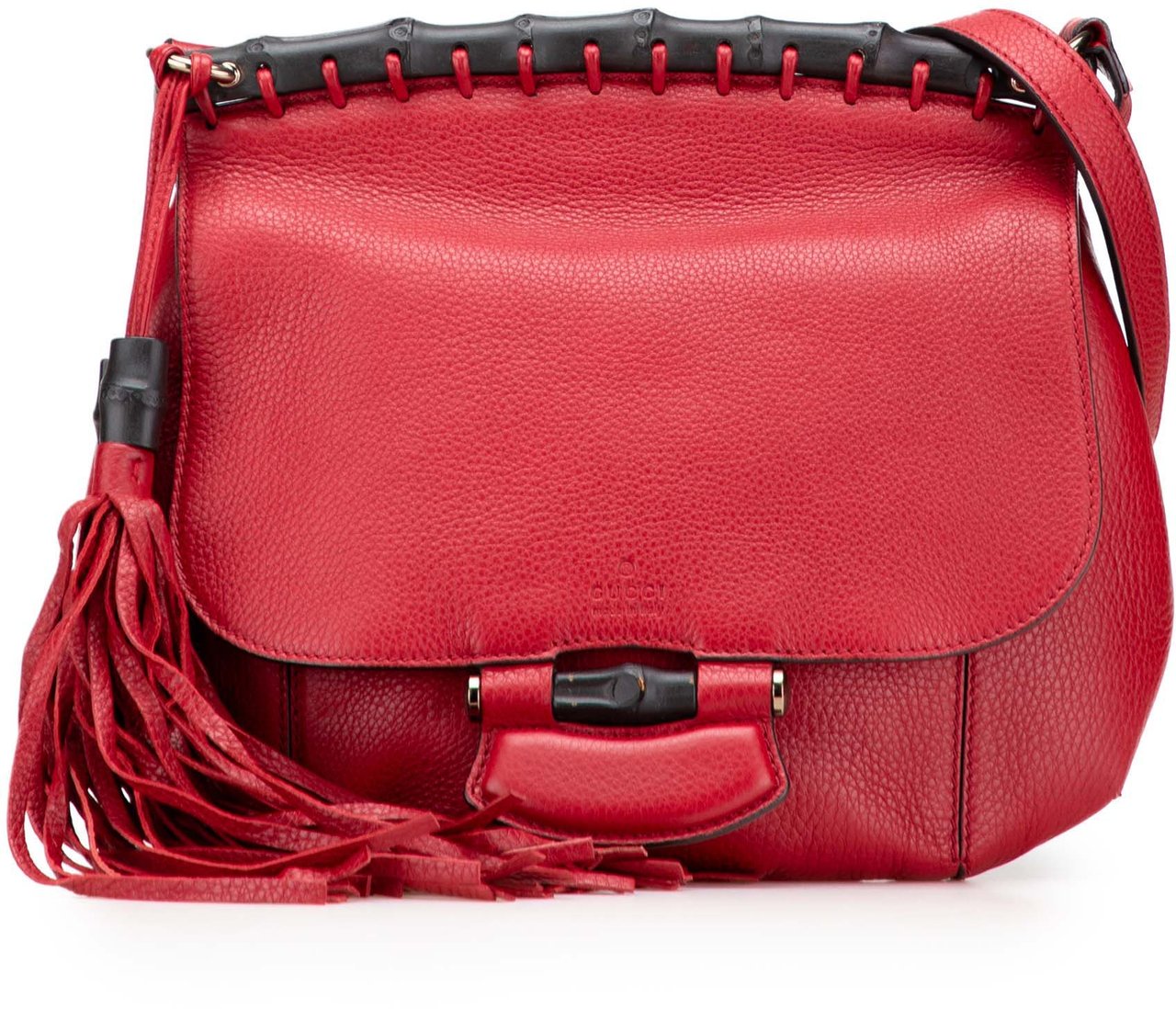 Gucci Medium Leather Bamboo Nouveau Fringe Crossbody Rood