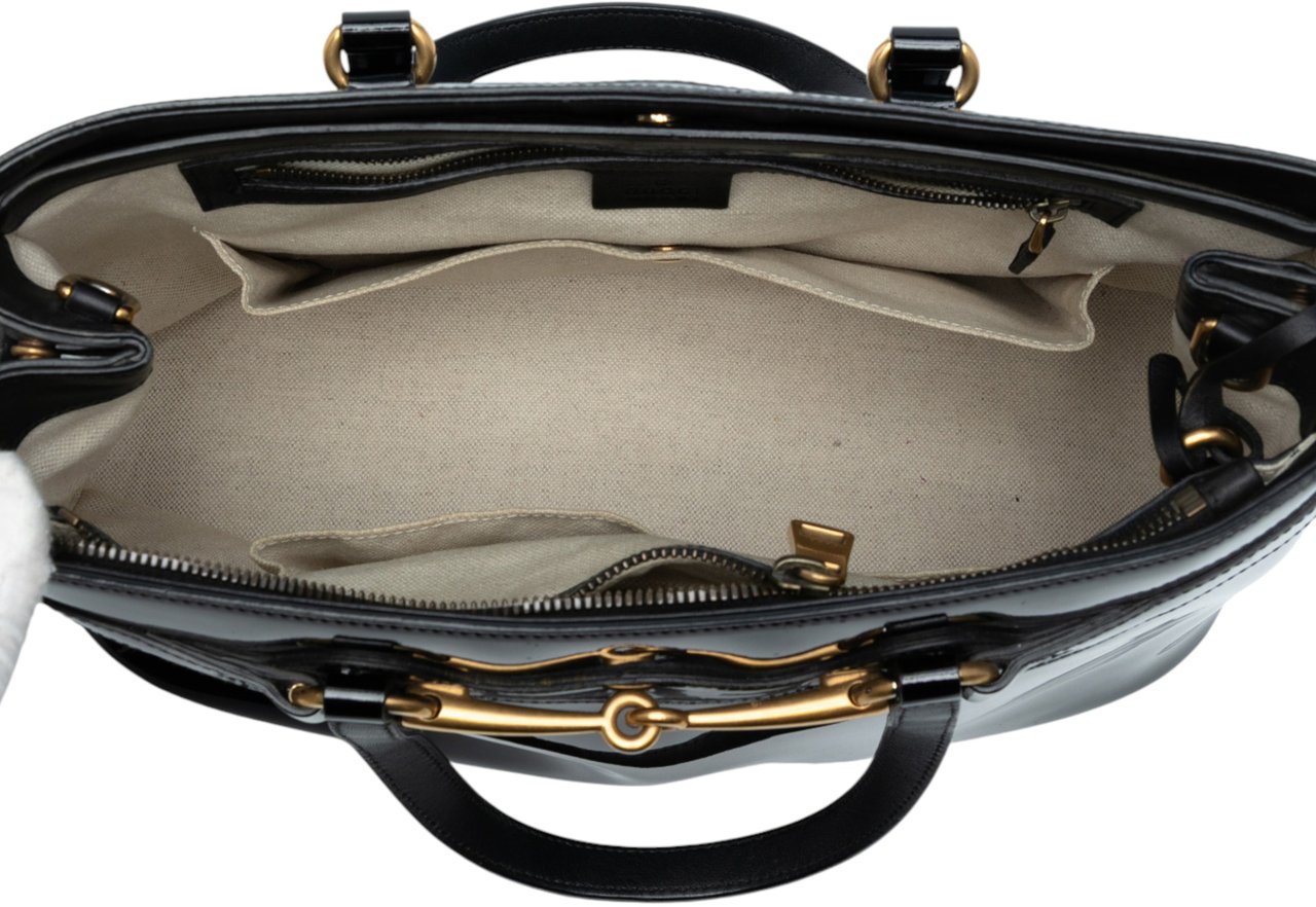 Gucci Patent Bright Bit Satchel Zwart