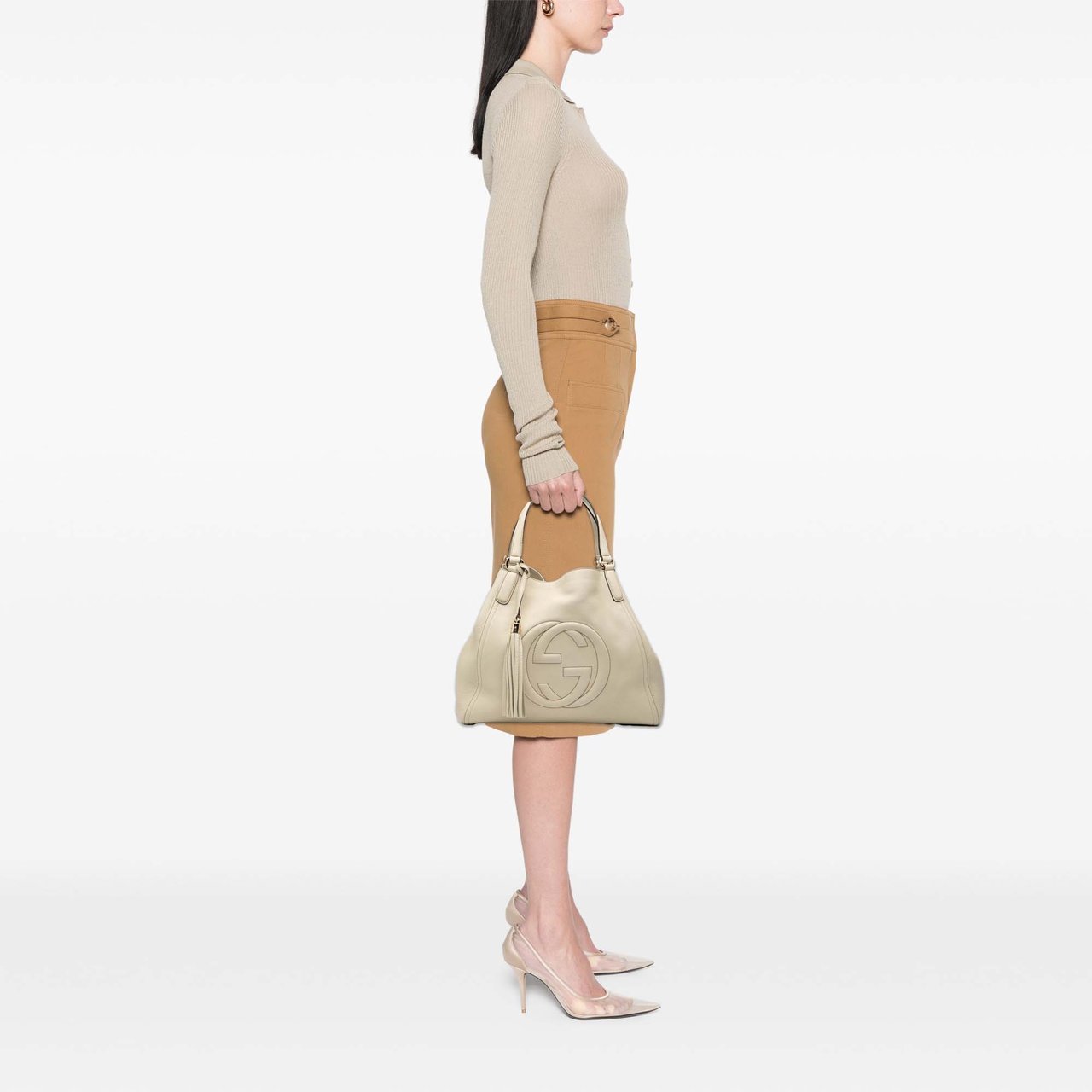 Gucci Medium Leather Soho Cellarius Tote Wit