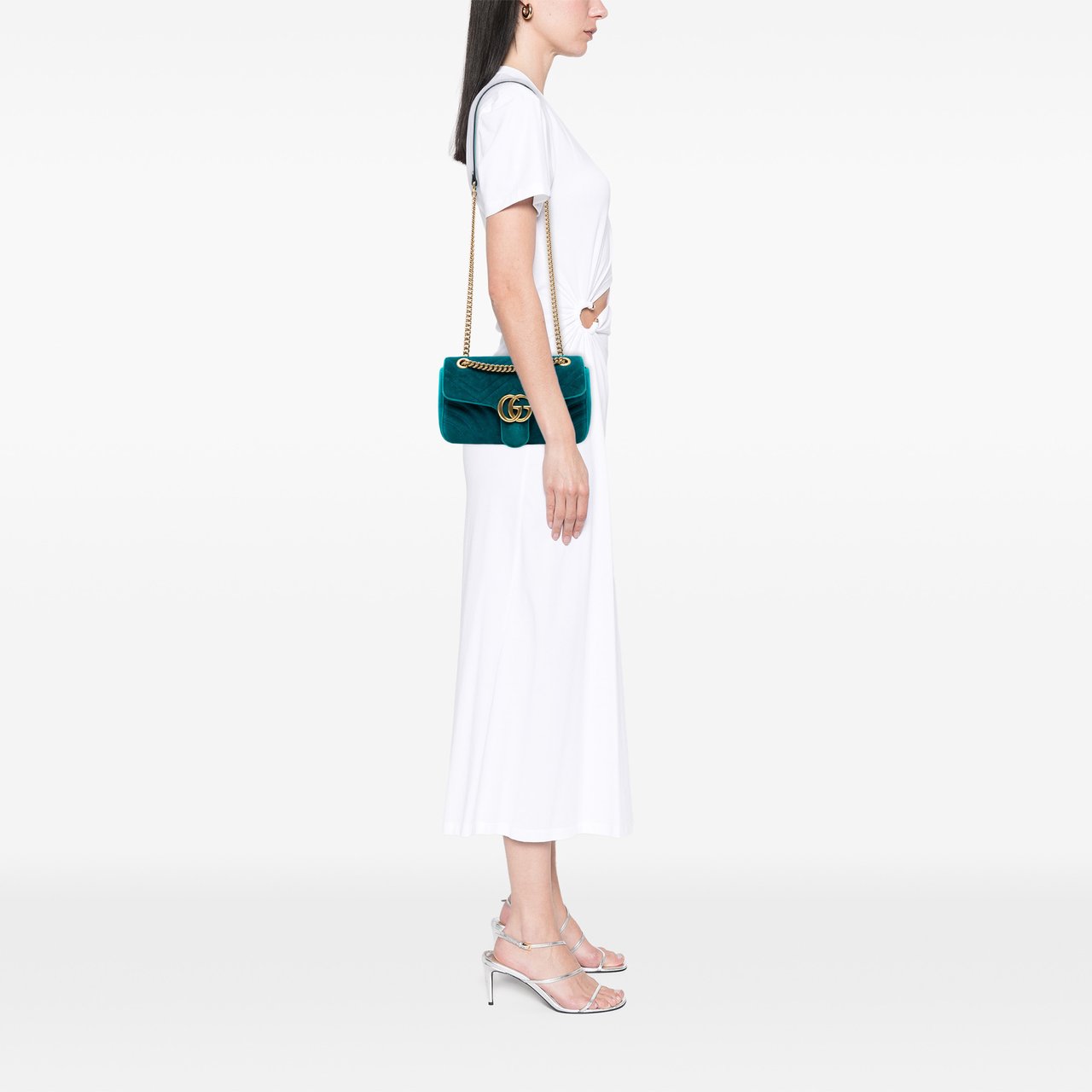 Gucci Medium GG Marmont Matelasse Velvet Shoulder Bag Blauw