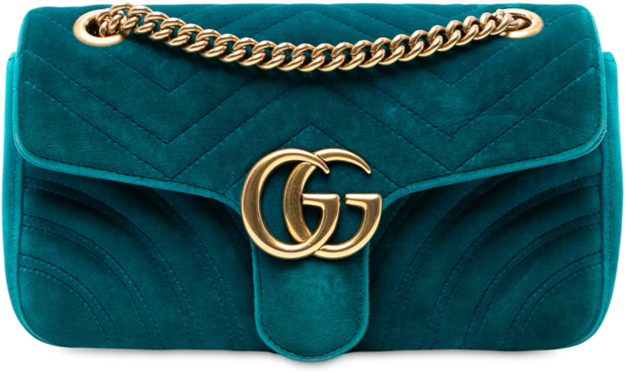 Gucci Medium GG Marmont Matelasse Velvet Shoulder Bag Blauw