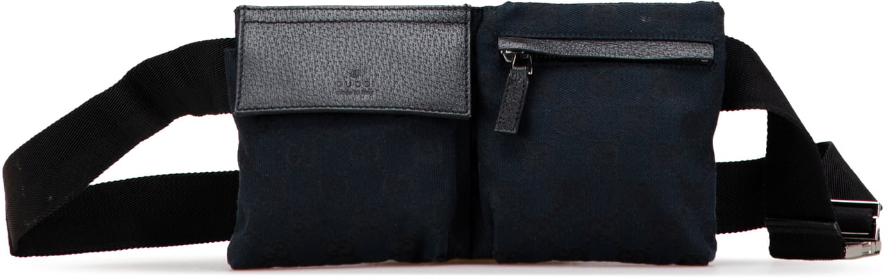 Gucci GG Canvas Double Pocket Belt Bag Blauw