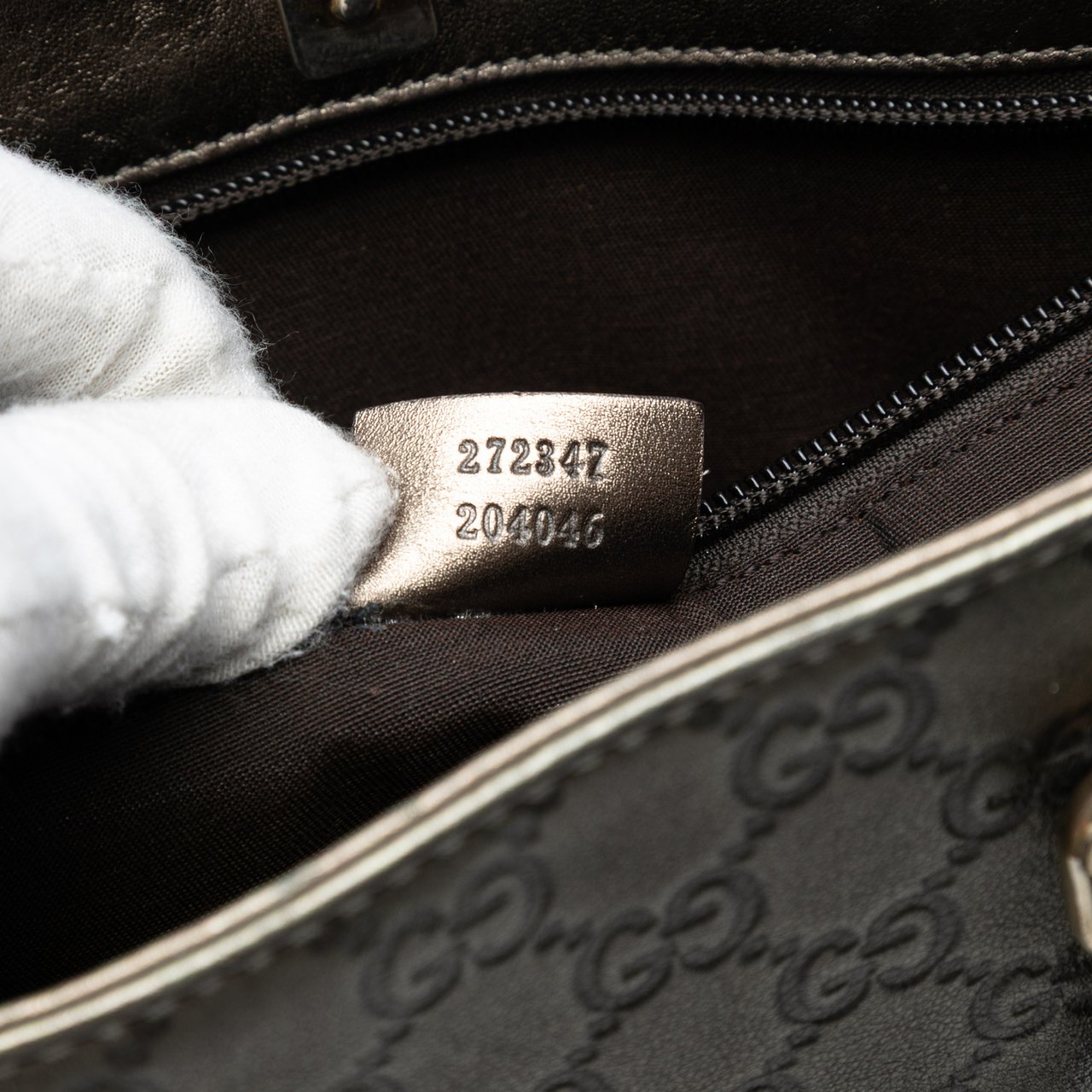 Gucci Metallic Guccissima Tote Bruin