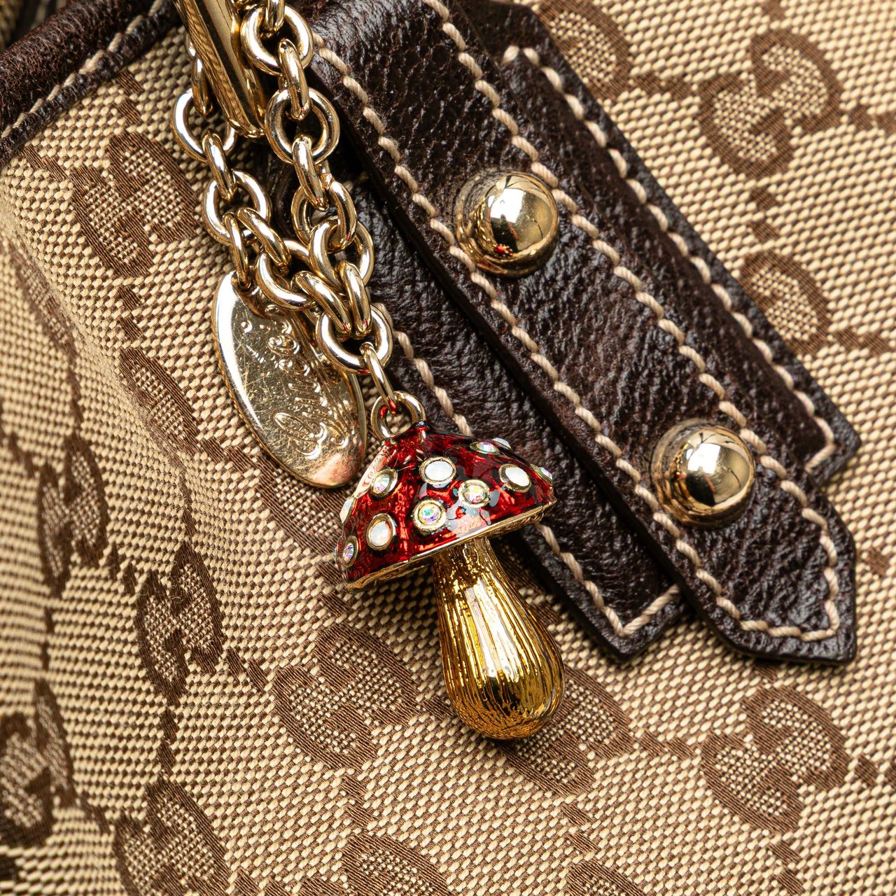 Gucci GG Canvas Embroidered Mushroom Tote Bruin