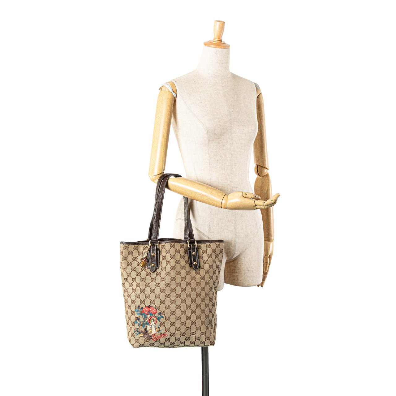 Gucci GG Canvas Embroidered Mushroom Tote Bruin