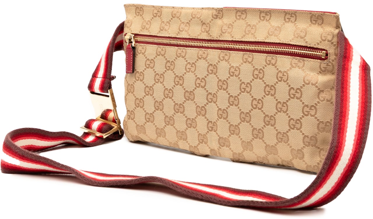 Gucci GG Canvas Web Double Pocket Belt Bag Bruin