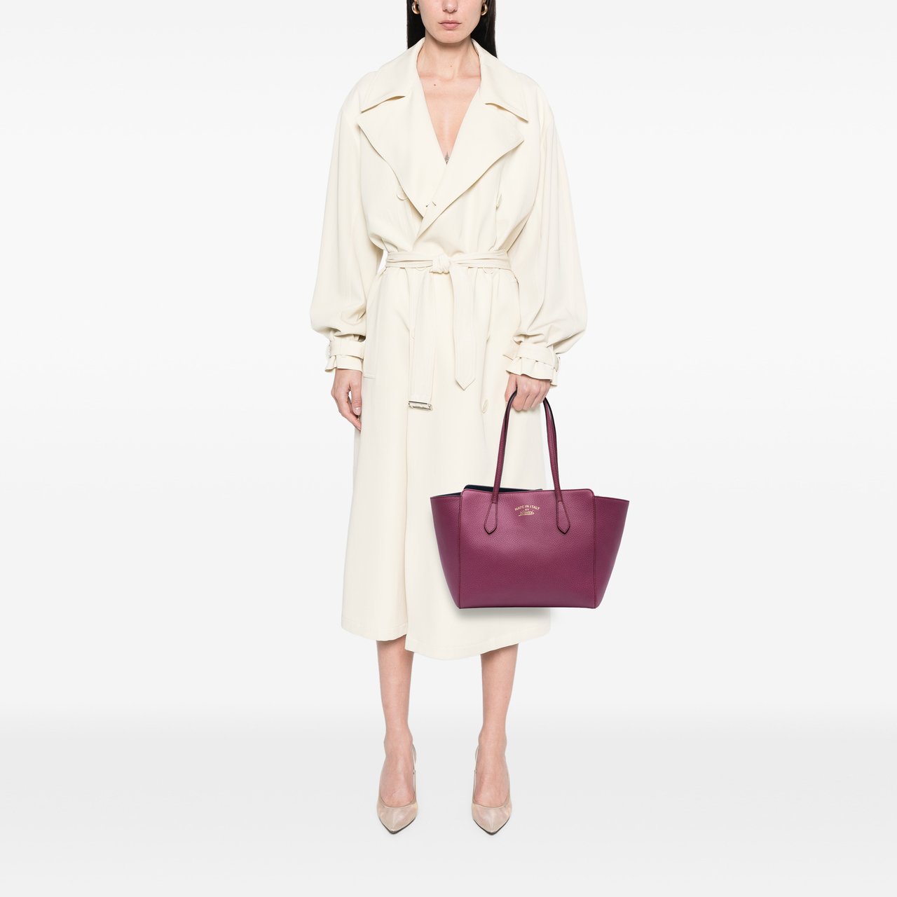 Gucci Medium Leather Swing Tote Paars