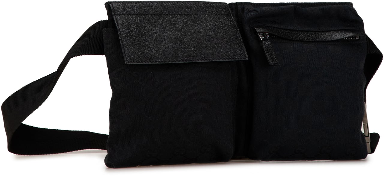 Gucci GG Canvas Double Pocket Belt Bag Zwart