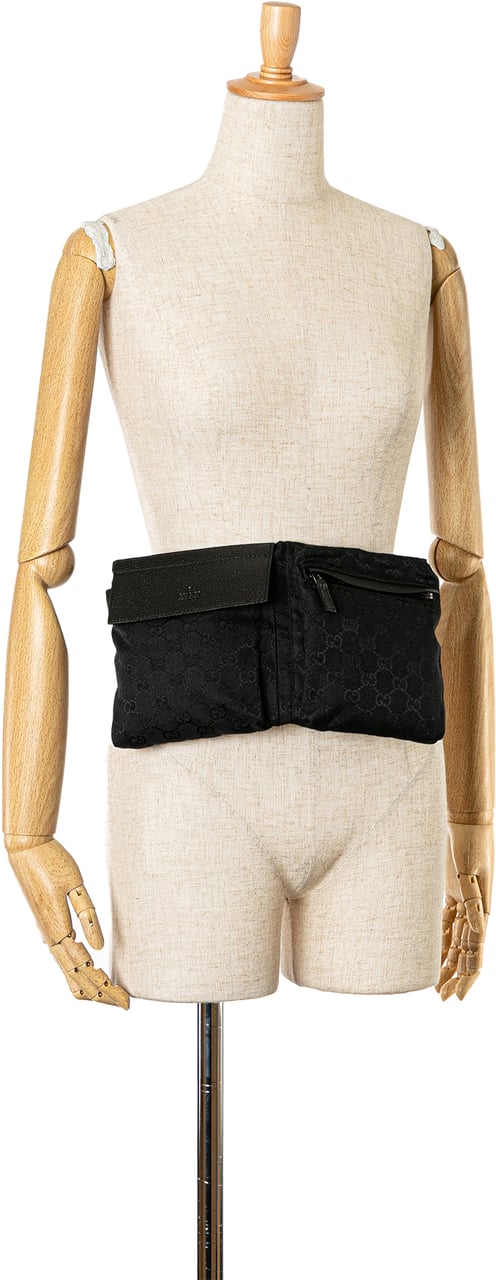 Gucci GG Canvas Double Pocket Belt Bag Zwart