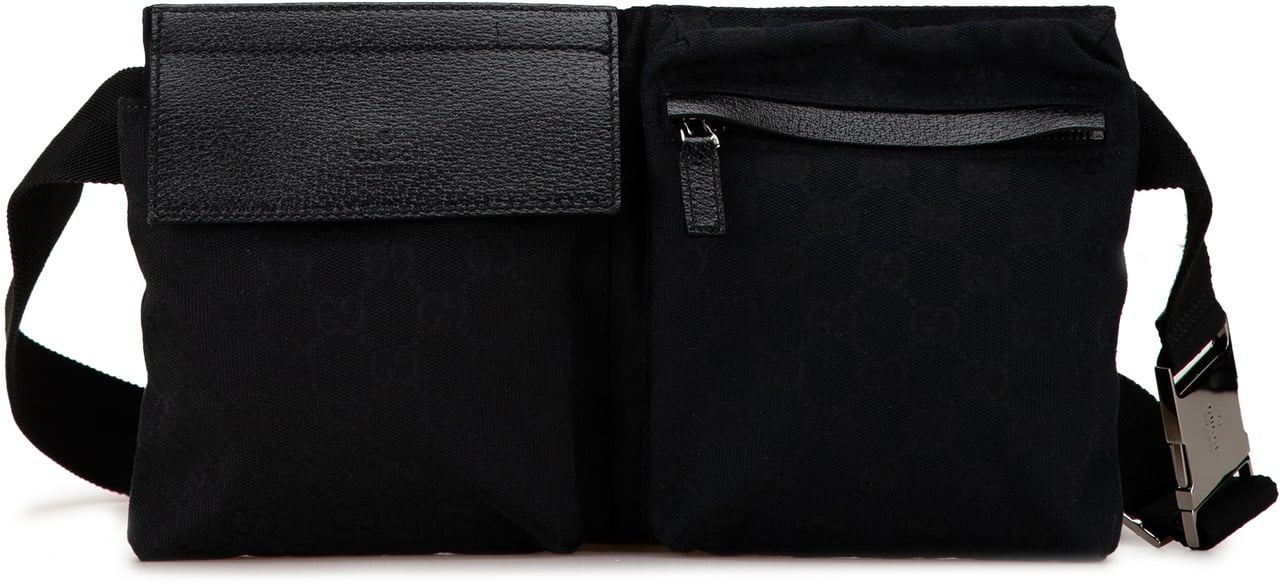 Gucci GG Canvas Double Pocket Belt Bag Zwart