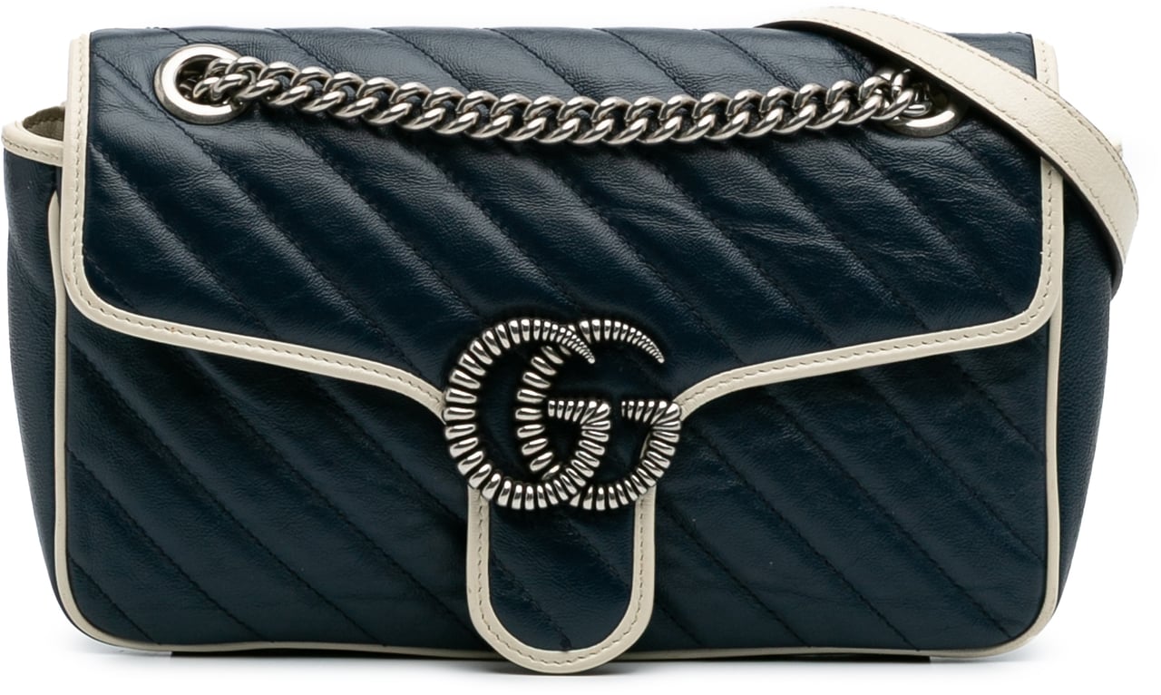Gucci Medium GG Marmont Matelasse Diagonal Leather Torchon Shoulder Bag Blauw