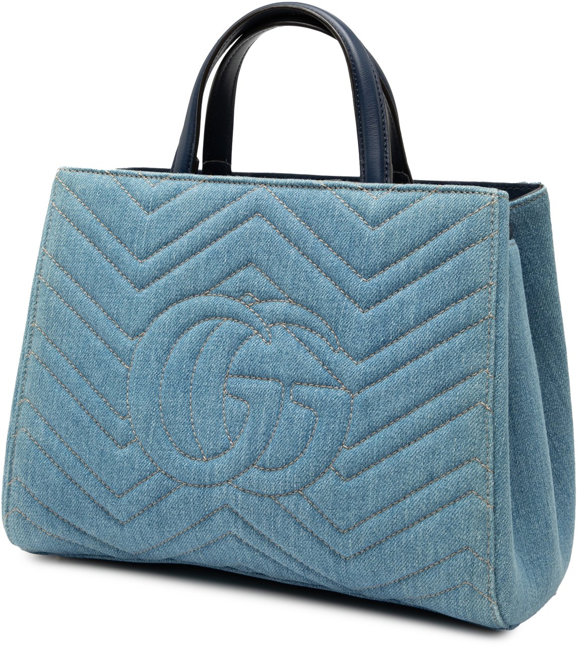 Gucci Small GG Marmont Matelasse Denim Pearly Satchel Blauw
