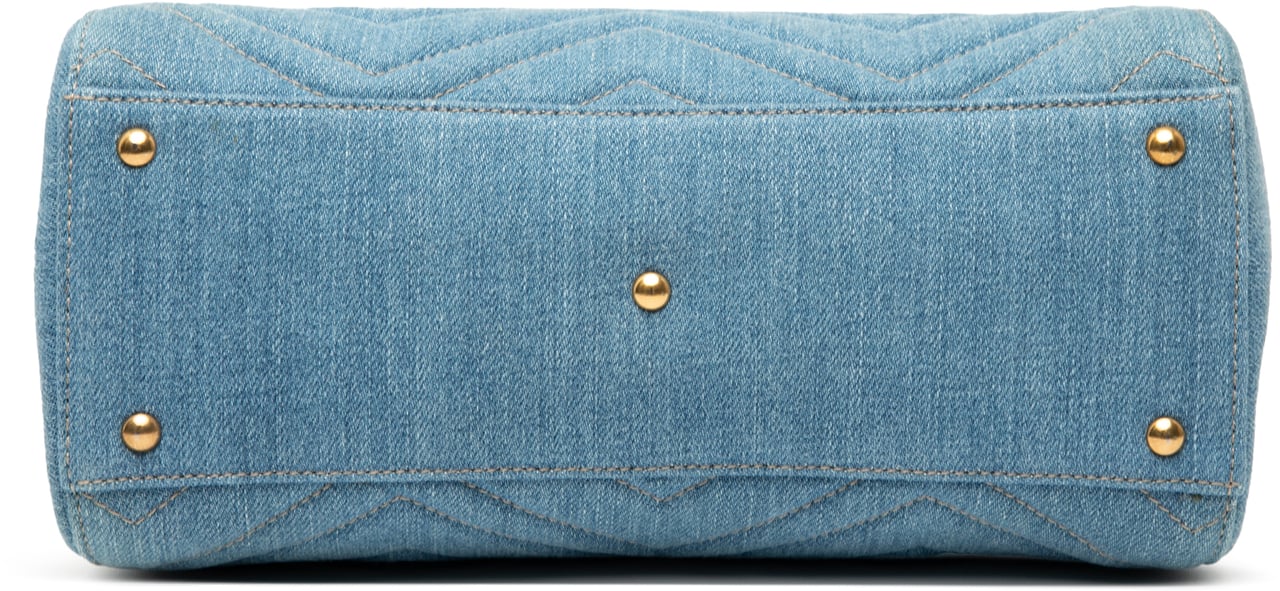 Gucci Small GG Marmont Matelasse Denim Pearly Satchel Blauw