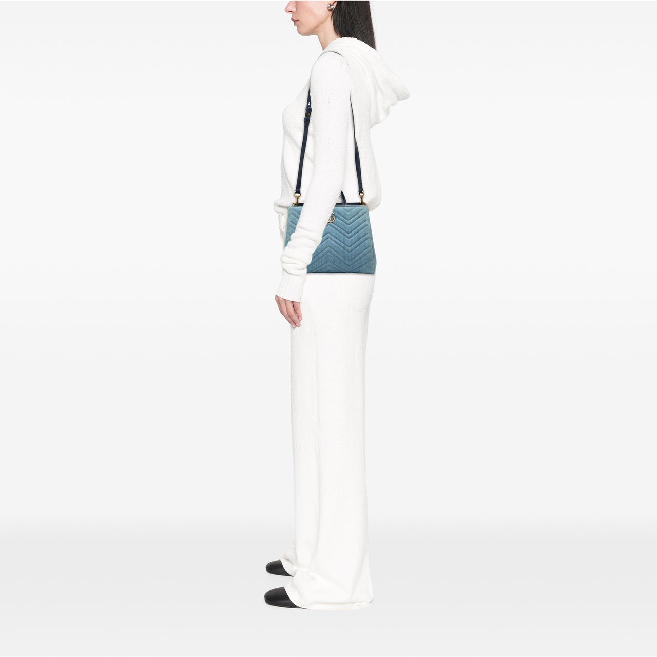 Gucci Small GG Marmont Matelasse Denim Pearly Satchel Blauw