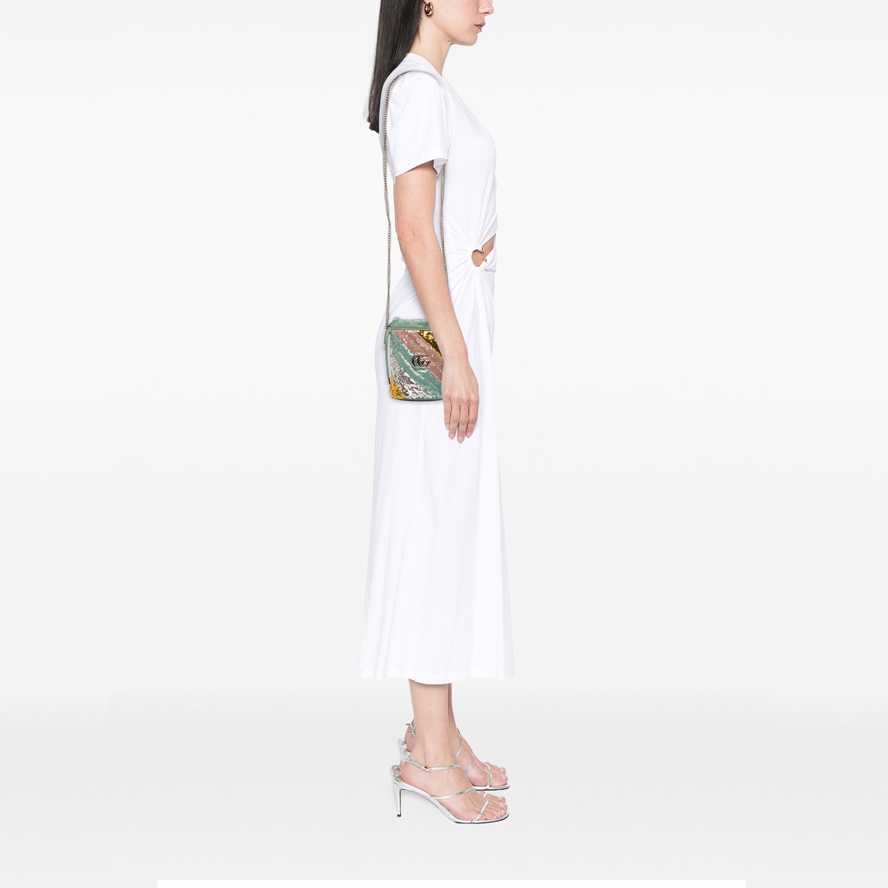 Gucci Small GG Marmont Sequined Diagonal Matelasse Leather Bucket Bag Groen