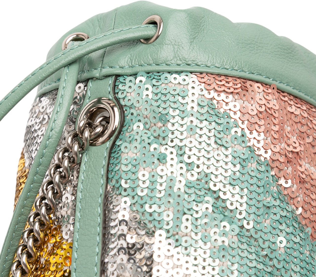 Gucci Small GG Marmont Sequined Diagonal Matelasse Leather Bucket Bag Groen