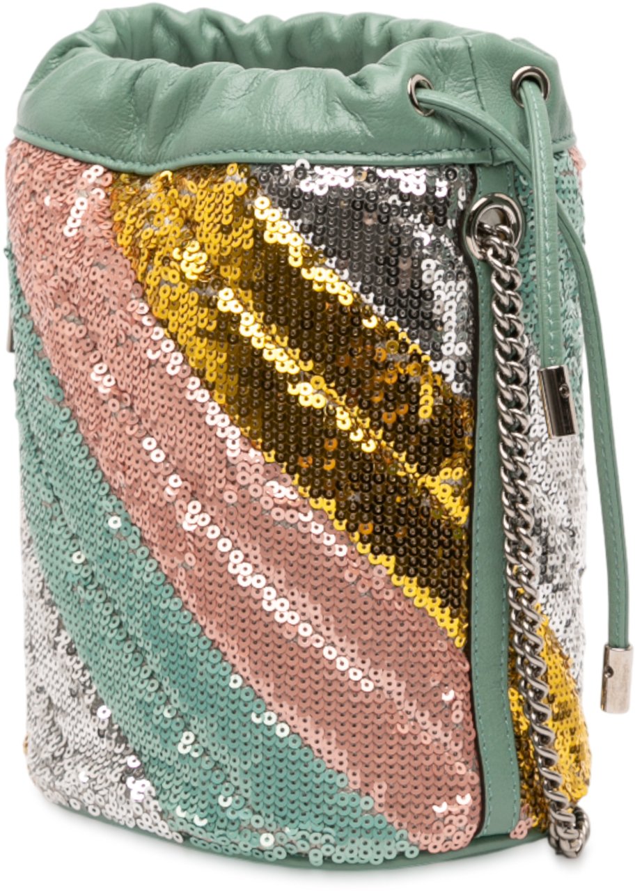 Gucci Small GG Marmont Sequined Diagonal Matelasse Leather Bucket Bag Groen